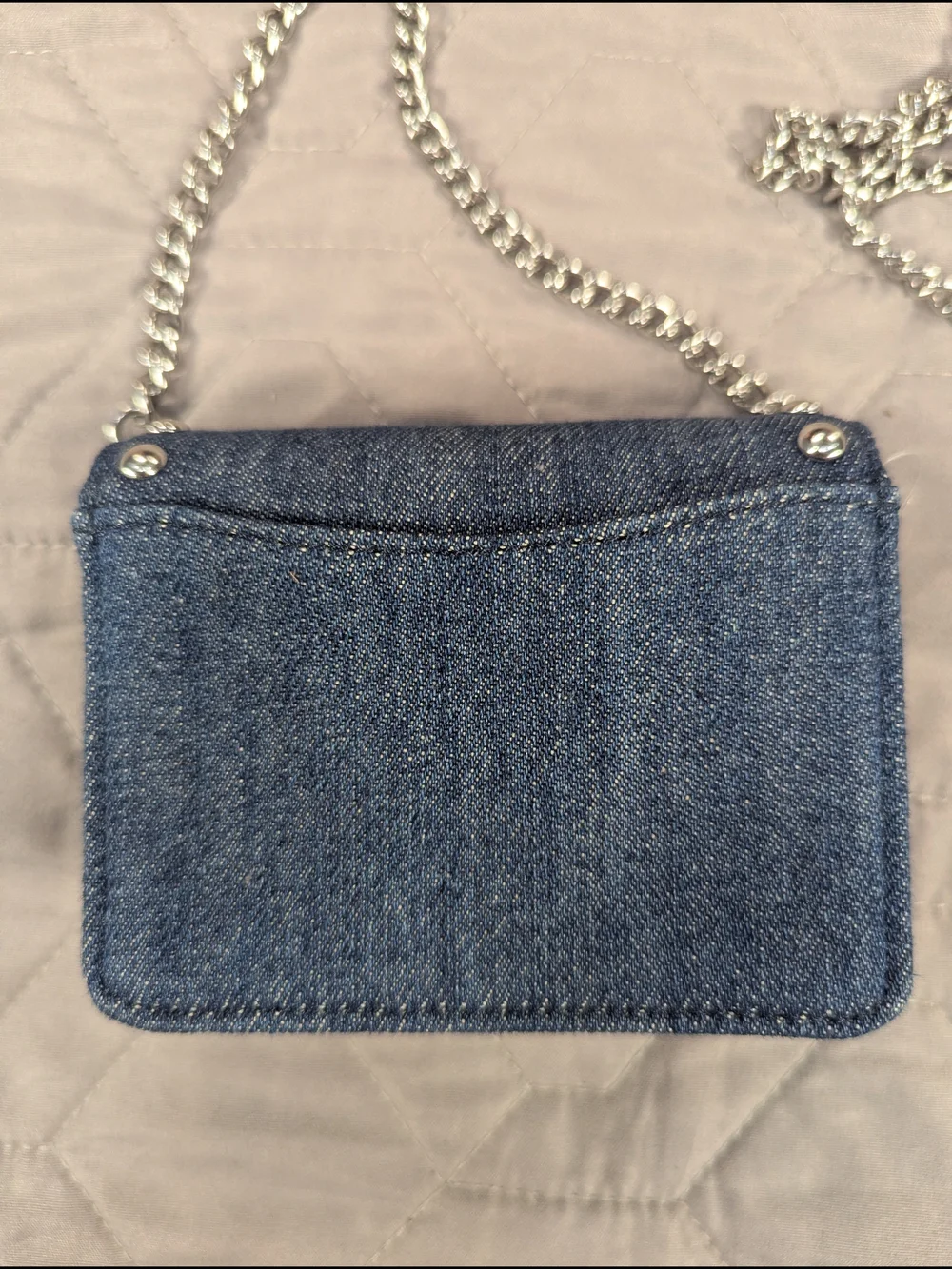 Coach Denim Studded Mini Wallet On Chain Crossbody Bag Silver Rivets Card Case